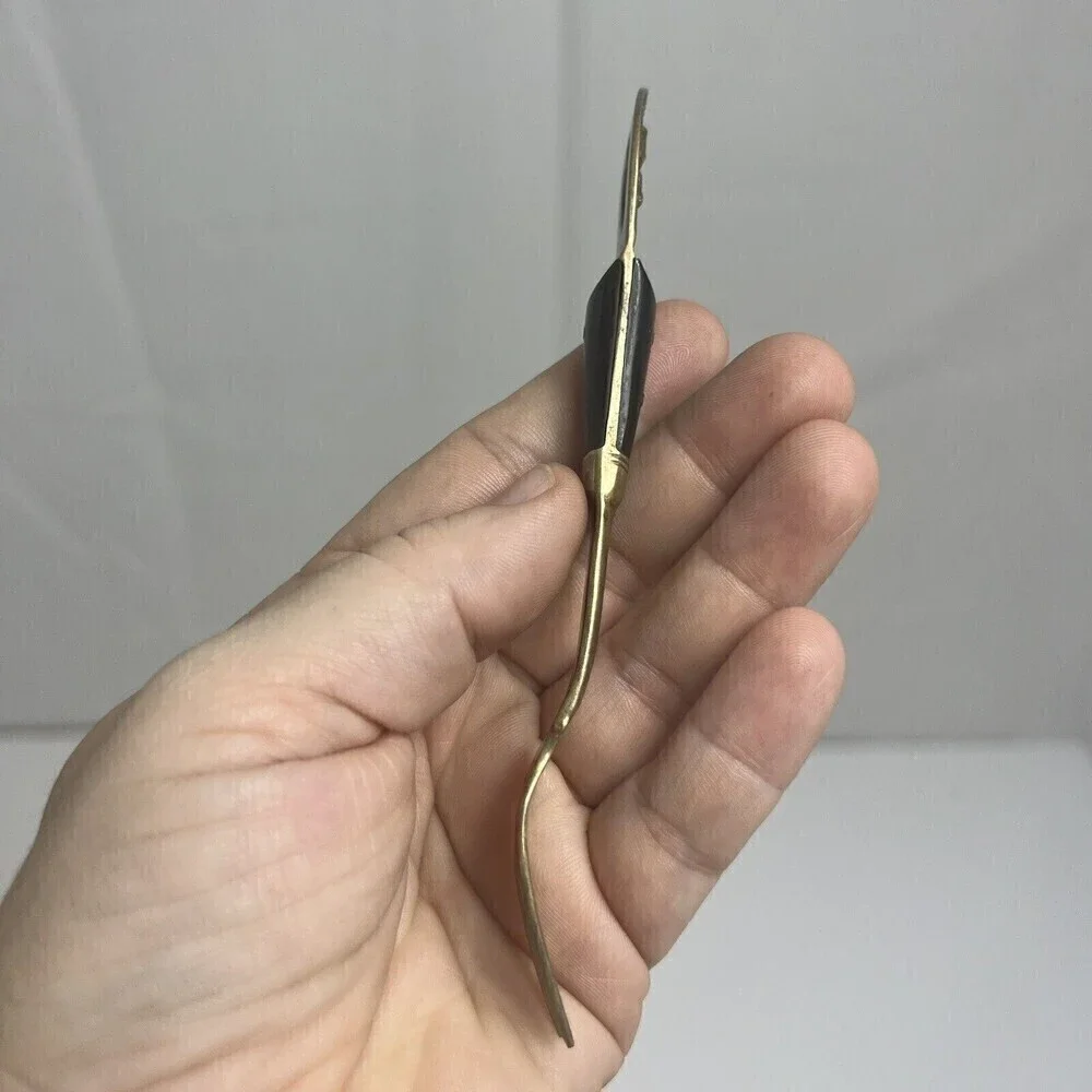 Vintage Siam Flatware Asian Thai Brass And Teakwood HANDLE- Small Fork Cheese